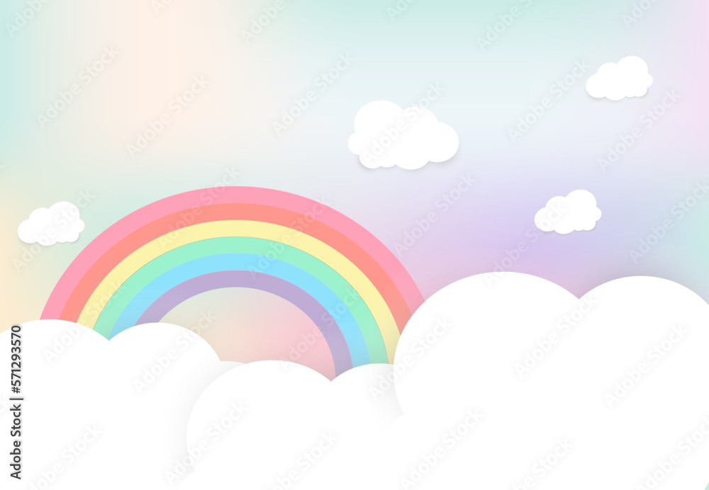 Beautiful white Clouds shape on pastel sky background. and concept of banner design for kids and family, a Paper cut style design