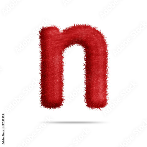Small alphabet letter n design with red fur texture