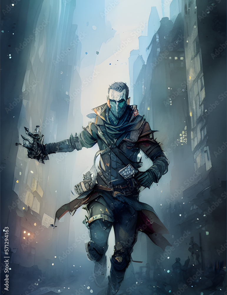 Fototapeta premium watercolor portrait of elven rogue | AI Generated