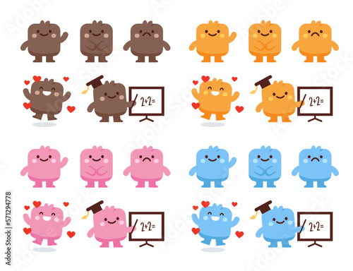 Monster marshmallow vector character in 4 color variants