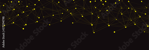 Yellow network. Abstract connection on black background. Network technology background with dots and lines for desktop. Ai system background. Abstract concept. Line background, network technology