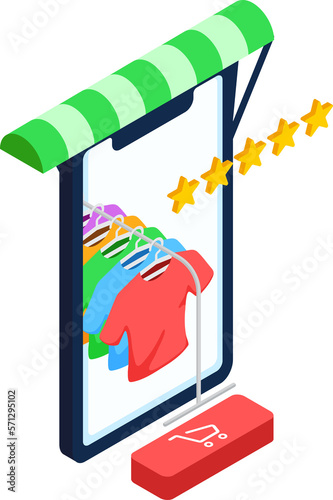 Shopping online application on smartphone reviews and comments products.Concept vector of online shopping and ecommerce business strategy and Shopping Online.Online catalog e-commerce app webshop.