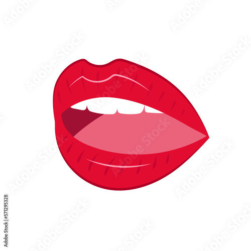 Mouth. Vector illustration of red lips. Open mouth with white teeth. Lips.