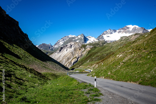 What a beautiful view in Swiss alps and Bernina pass on the mountain road Italy 