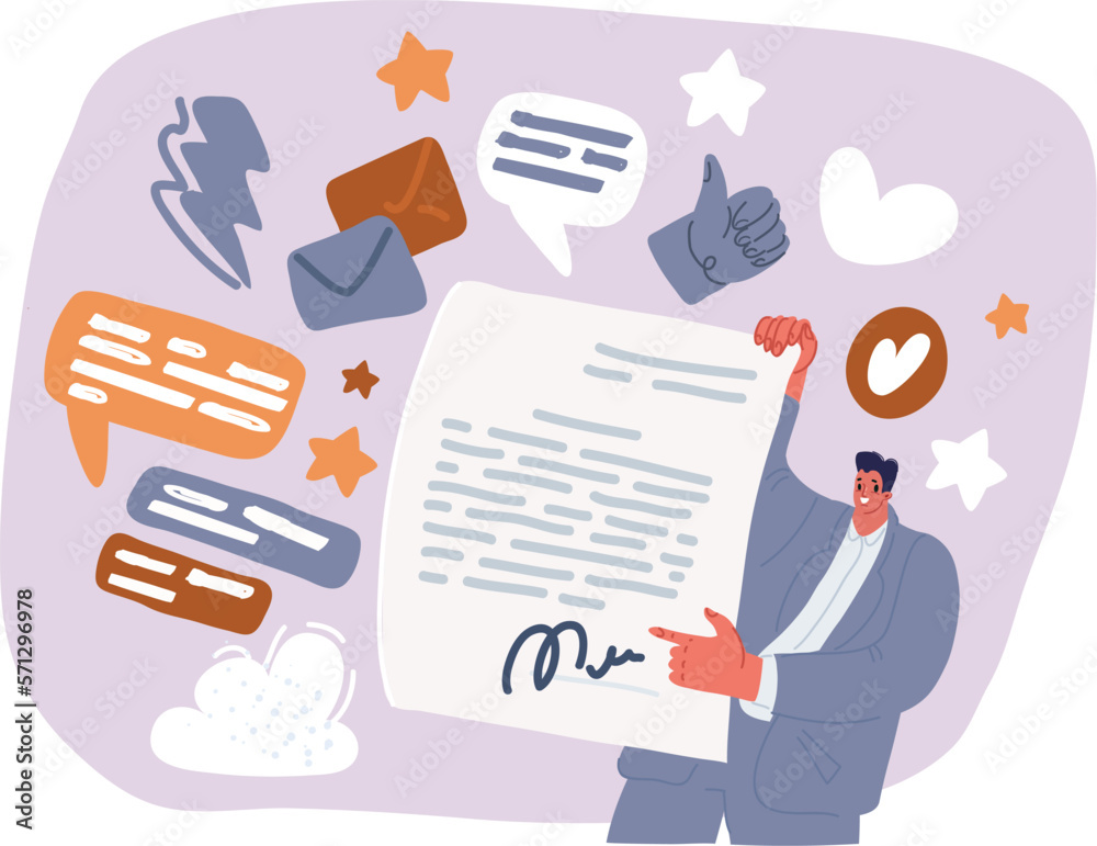 Vetor de Cartoon vector illustration of Man Holding Contract Agreement ...