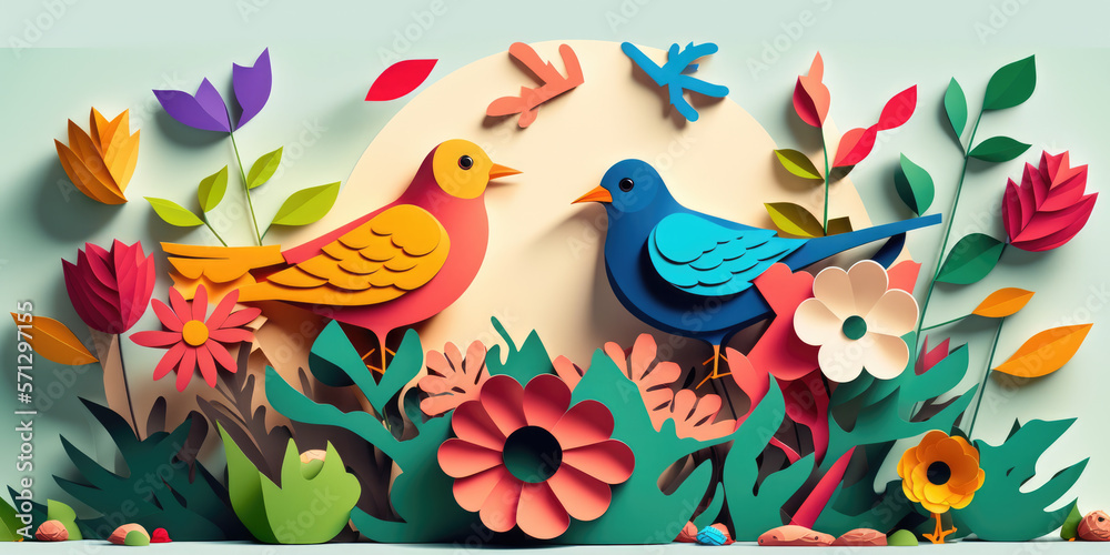 Springtime Flowers and Nature in a Colorful Cheerful Display. Generative AI Illustration.