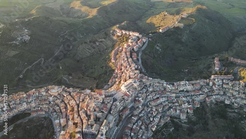 Aerial view of Centuripe, a small town on mountain crests in Enna province, Sicily, Italy. photo