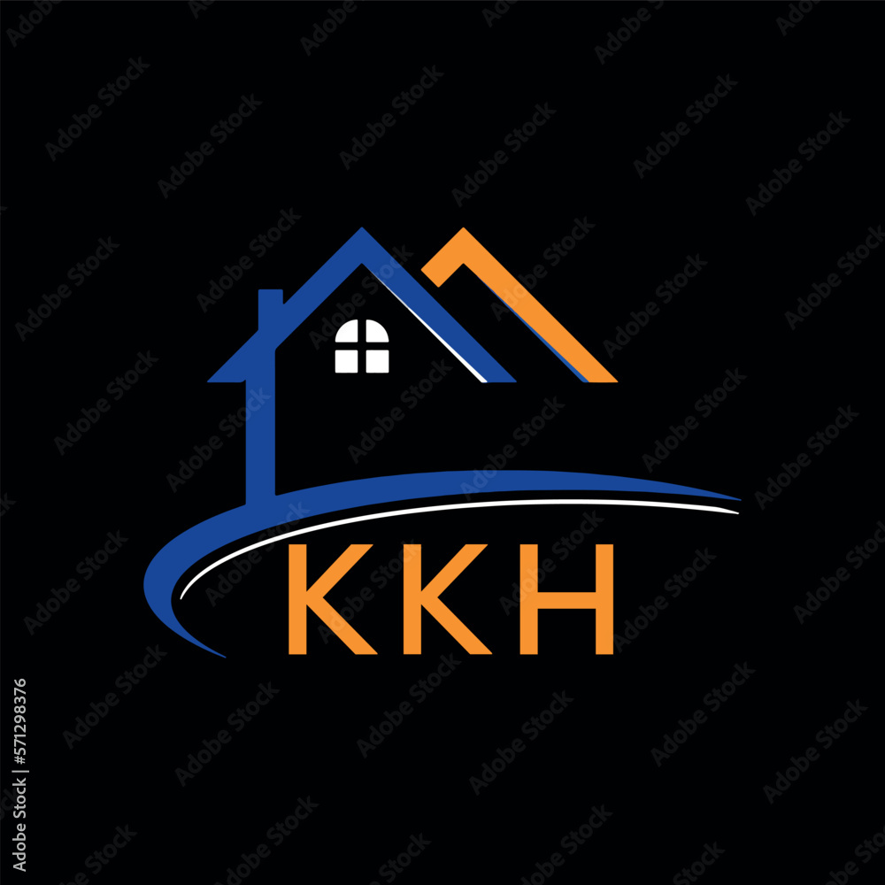 KKH house logo, letter logo. KKH blue image on black background and