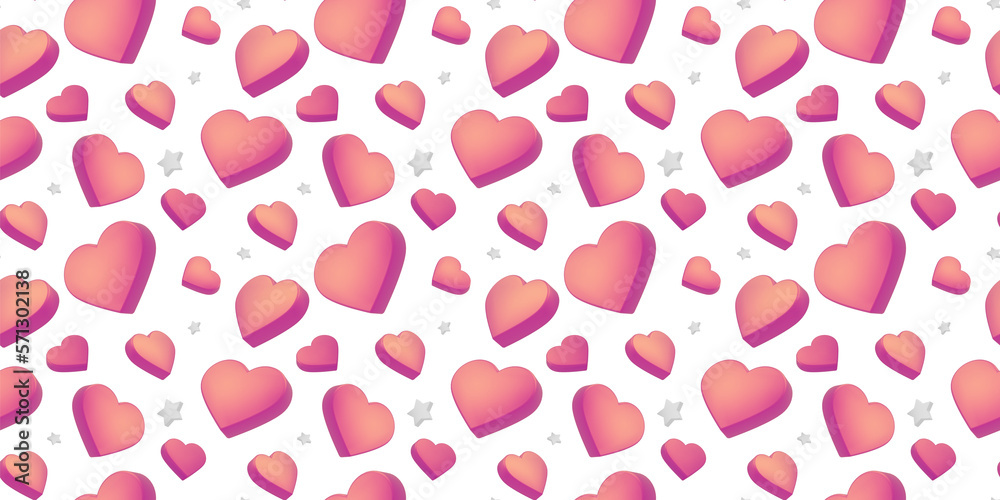 3d love seamless pattern with red heart on white color background with star. 3d design of romantic illustration for banner 3d love seamless pattern with red heart on white color background with star. 3d design of romantic illustration for banner