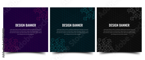 Set of Quotes social media post template. Colorful geometric line square banner