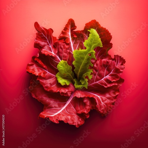 Lettuce leaf red colored delicious with similar red background