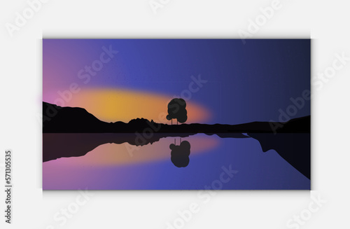 vector sunset tropical beach illustration. flat style nature landscape, seascape .vector illustration of sunset over  the ocean night view .
