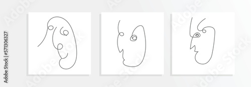 Big Set of Various Faces, abstract shapes. Ink painting style. Contemporary hand drawn Vector illustration. Continuous lines, minimalist elegant concept. All elements are isolated