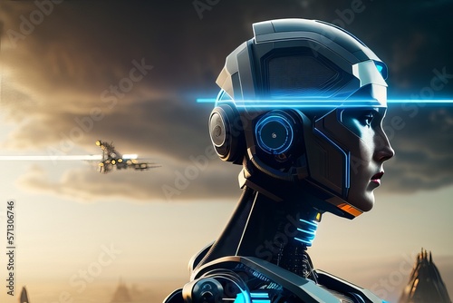 Profile Shot of Cyborg Head Humanoid Robot photo