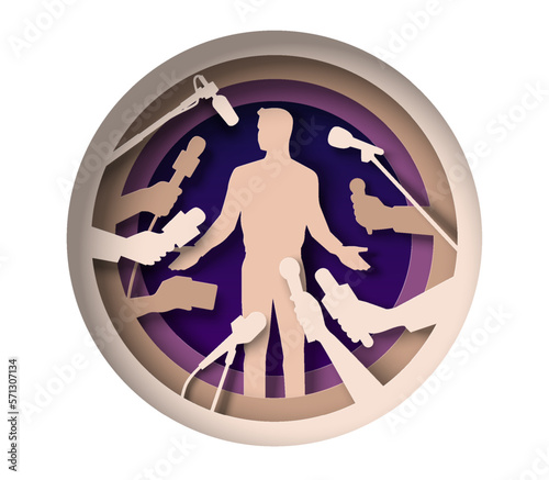 Man giving interview paper cut vector icon