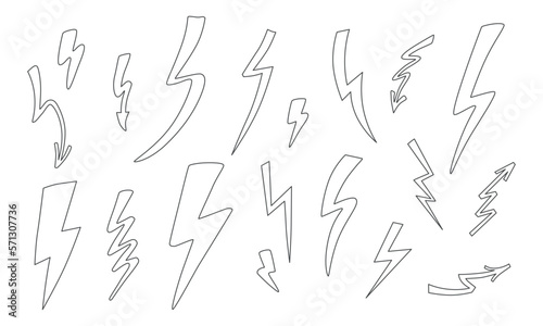 Line lightning set. Vector stock outline illustration isolated on white background for design template poster  banner  presentation.
