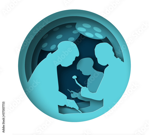 Surgeons team do surgery operation papercut vector
