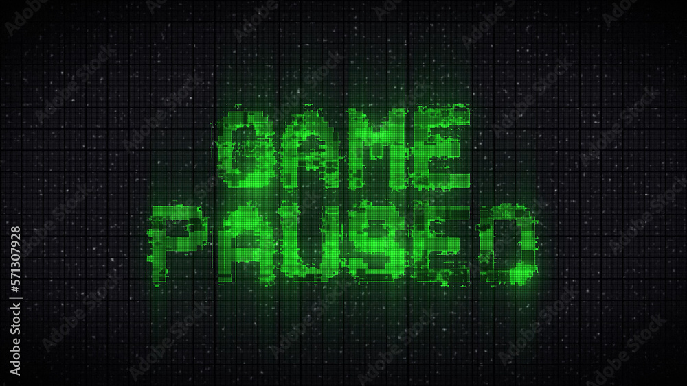 Retro GAME PAUSED text on old tv vhs glitch noise screen Retro GAME PAUSED text on old tv vhs glitch noise screen