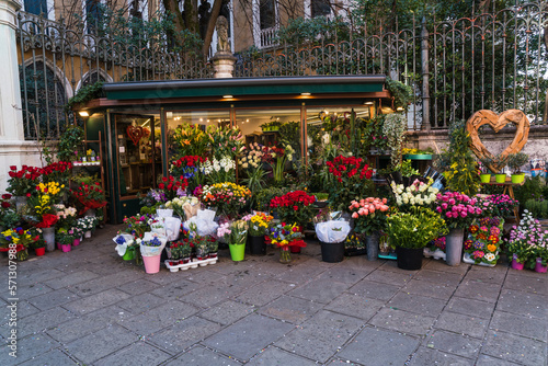 Romantic and charming flower kiosk in Venice, Italy