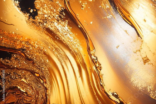 Golden liquid abstract background. AI generated image.