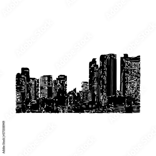 silhouette of multi-storey building in big city with transparent background