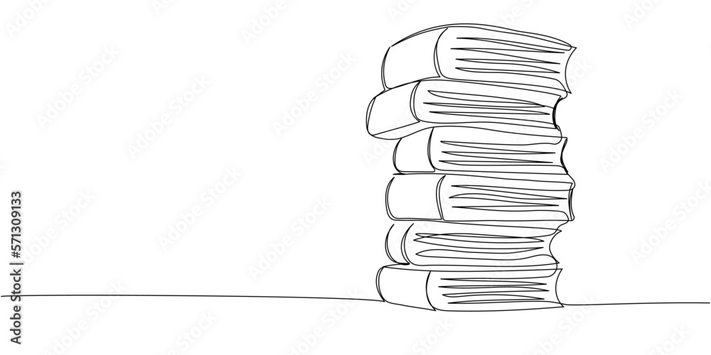 Stack of big books, textbooks, encyclopedias one line art. Continuous line drawing of book