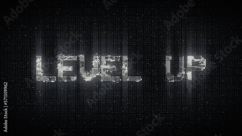 LEVEL UP text with glitch background concept for video games screen.