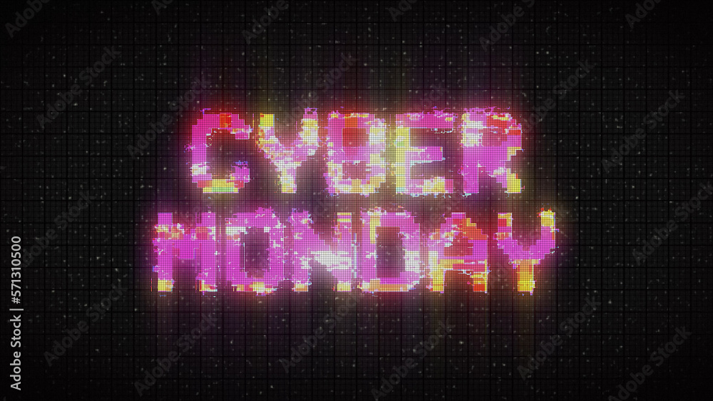 Cyber Monday advertising commercial text with glitch broken tv signal style