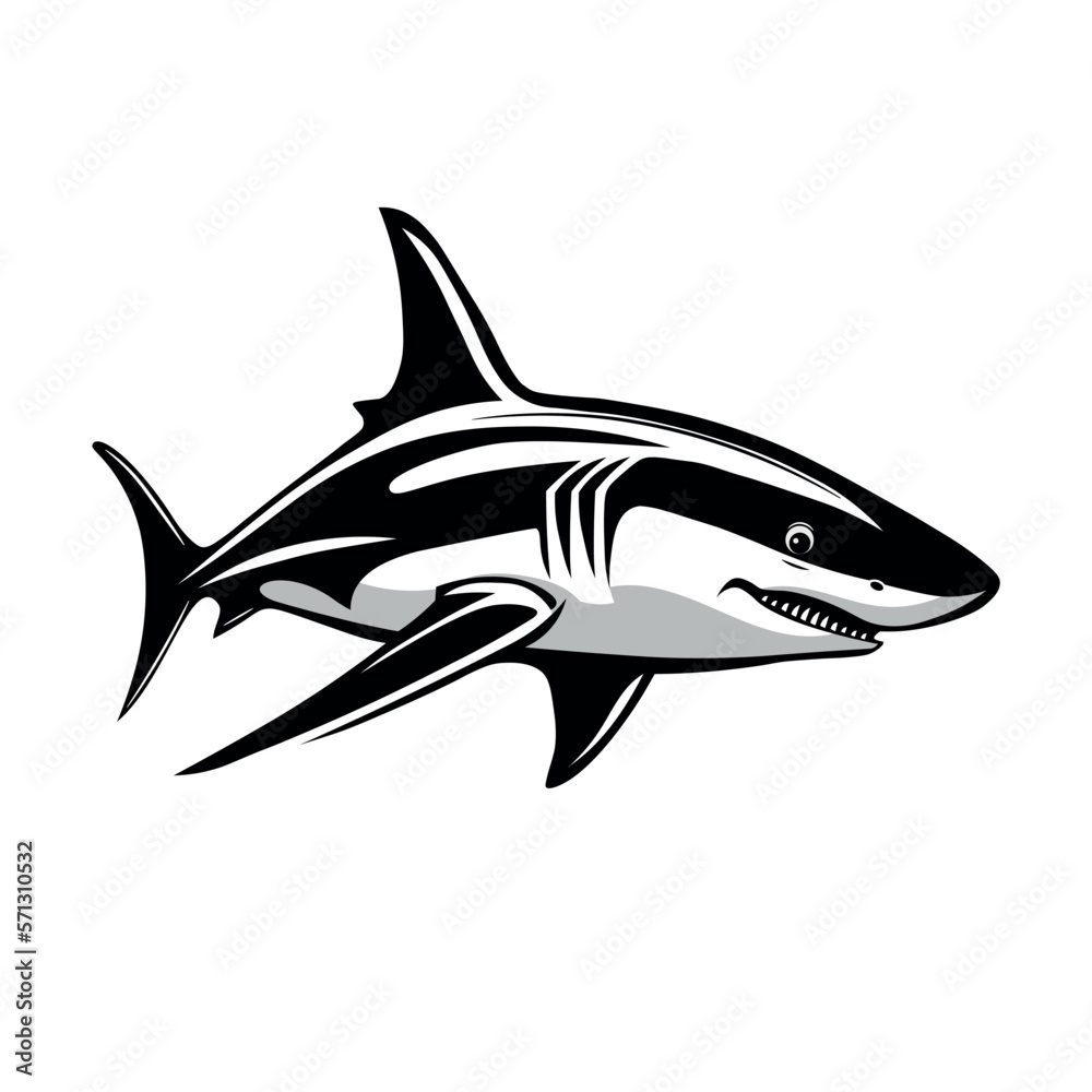Fototapeta premium Vector image of a shark. Black print on white background