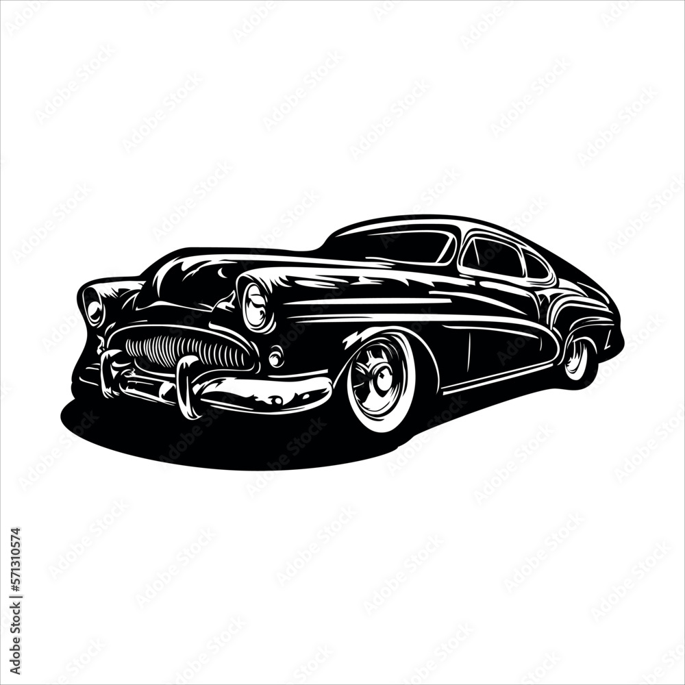 Retro car vector illustration. Vintage poster of reto car. Old car isolated on white.