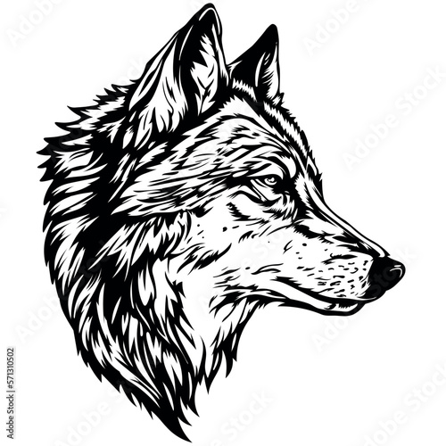 Portrait of a wolf head on a white background.