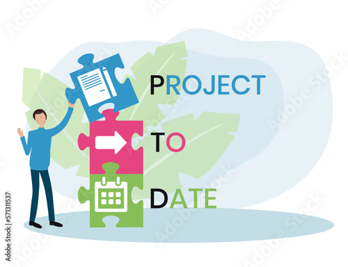 PTD - project to date. acronym business concept. vector illustration concept with keywords and icons. lettering illustration with icons for web banner, flyer, landing page, presentation