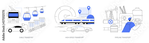Transport modes abstract concept vector illustrations.