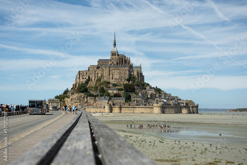 Panoramic view of famous historic Le Mont Saint-Michel in summer, Normandy, northern France. High quality photo
