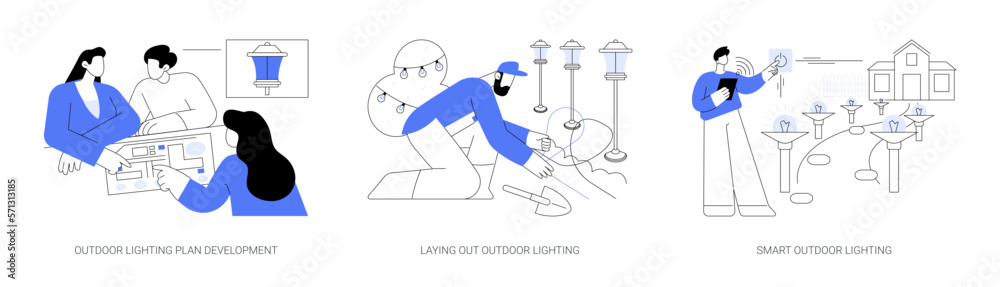 Outdoor landscape lighting abstract concept vector illustrations.