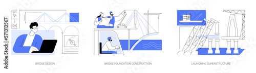 Bridge building abstract concept vector illustrations.