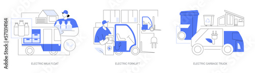Industrial electric vehicles abstract concept vector illustrations.
