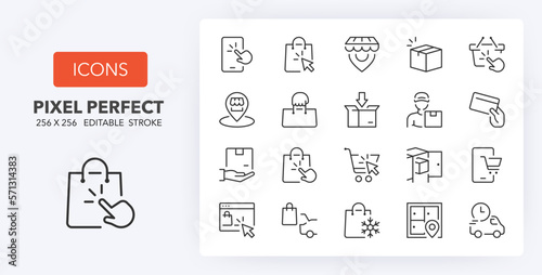 click and collect line icons 256 x 256