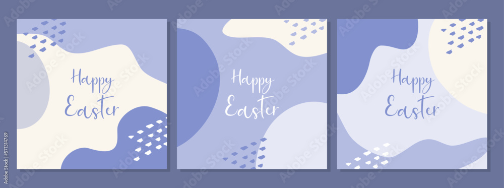Happy Easter set abstract violet purple banners in boho style.