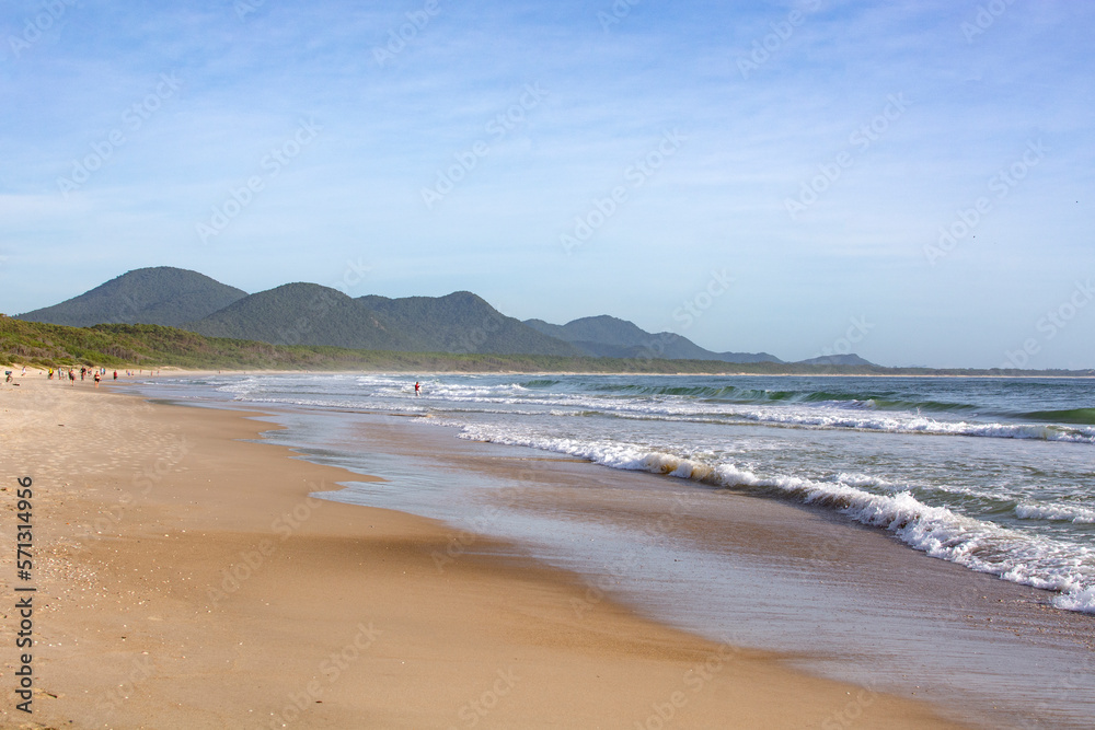 Empty beach in the early morning, the beach Praia da Barra da Lagoa in Florianopolis, Brazil