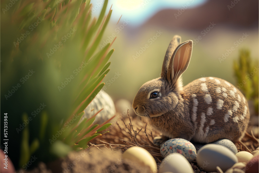 Obraz premium easter bunny and easter eggs background, generative ai