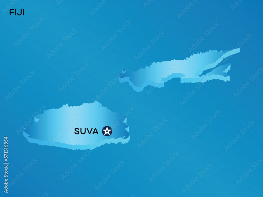 Fiji 3D Isometric map with Capital Mark Suva Vector Illustration Design Fiji 3D Isometric map with Capital Mark Suva Vector Illustration Design