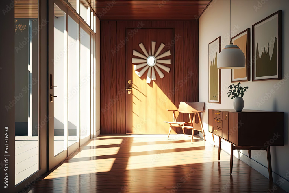 Mid century Modern Foyer Interior Design - AI Generated Stock ...