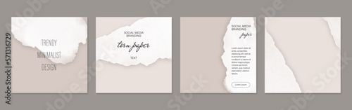 Neutral ripped torn paper templates for social media posts. Perfect for cosmetics, fashion, business, beauty content.