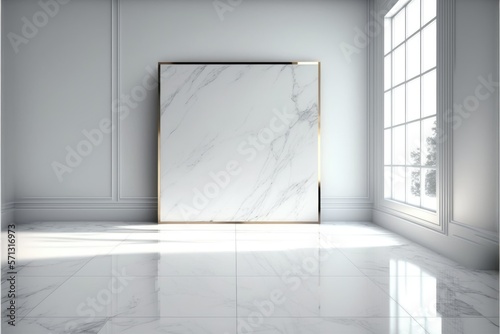 White marble flooring of interior decoration, studio backdrop for product background generative ai artwork