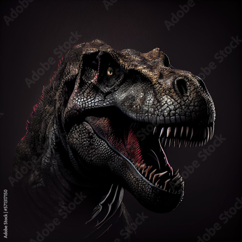 T-rex dinosaur portrait on dark studio background © davstudio