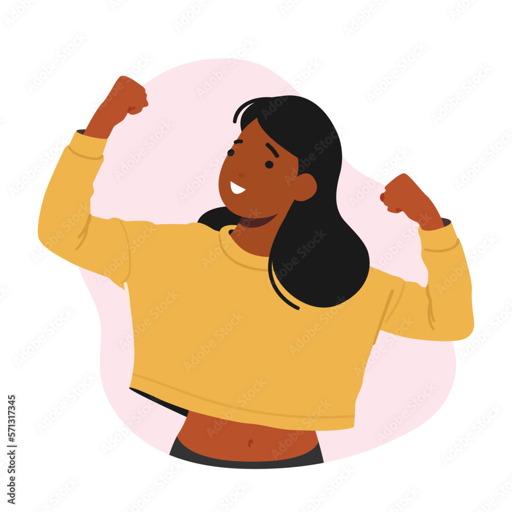 Strong-willed And Self-assured Young Woman Perform Muscles Demonstrate Confident Posture And Determined Expression Strong-willed And Self-assured Young Woman Perform Muscles Demonstrate Confident Posture And Determined Expression