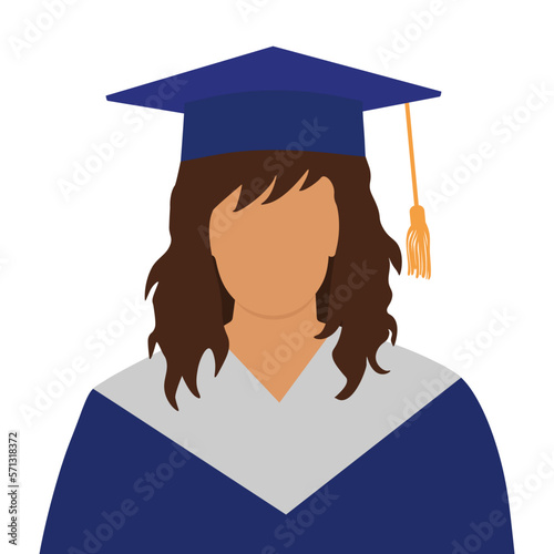 Female graduate student  in gown and graduation cap.  Vector illustration