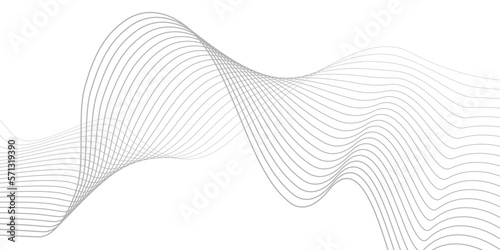 Undulate Grey Wave Swirl, frequency sound wave, twisted curve lines with blend effect. Technology, data science, geometric border. Isolated on white background. Vector illustration.