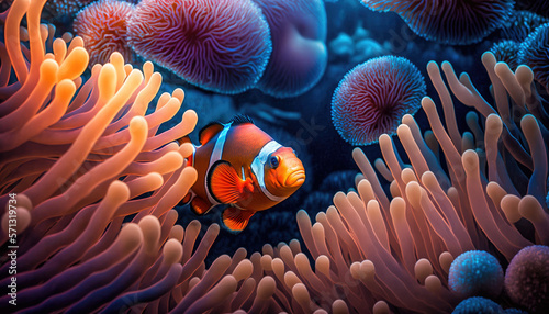 Clownfish Swimming Among Sea Anemones